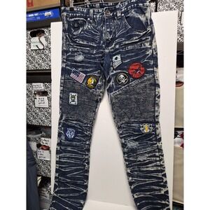 DNM Collection Men's Blue Acid Wash Distressed Jeans 30x32 Patches Vintage 1983